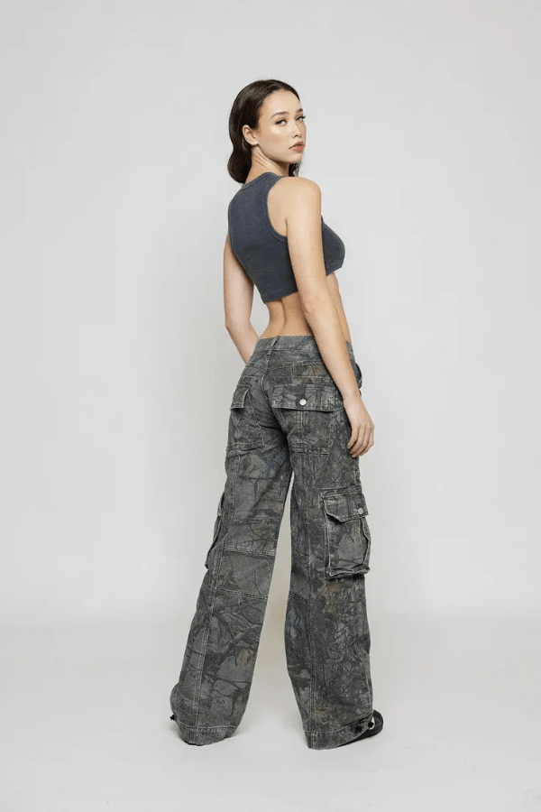 Damen Camouflage Cargo-Hose mit weitem Bein und Utility-Taschen-Design