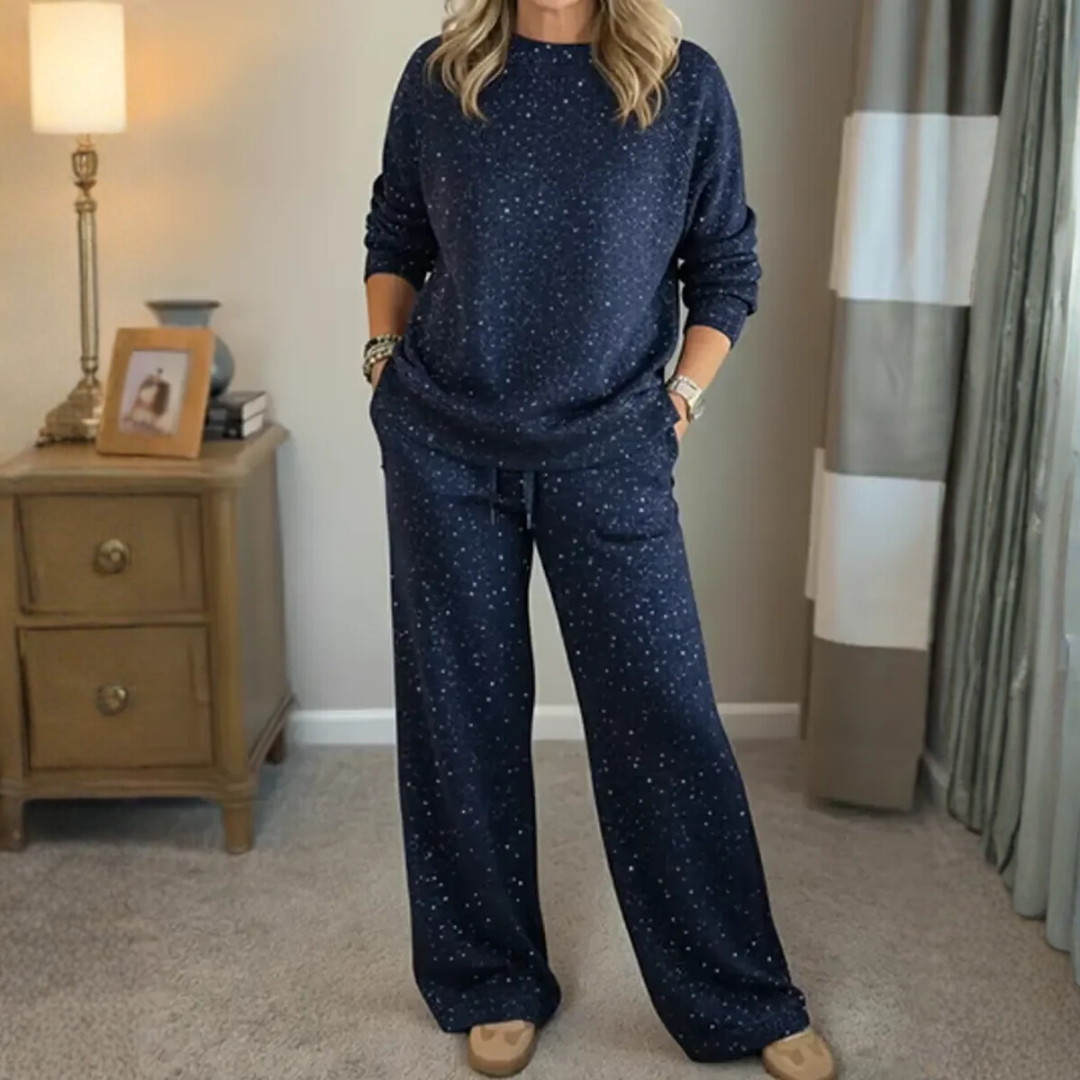 Women's Glitter Lounge Set with Wide-Leg Pants