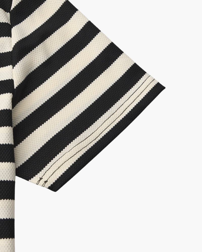 Men's Classic Breton Striped Polo Shirt with Contrast Collar and Textured Knit Finish