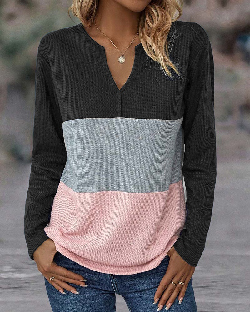 Haut pour femme en maille gaufrée à blocs de couleurs