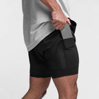 Men's 2-in-1 Sports Shorts with Inner Compression Layer for Training