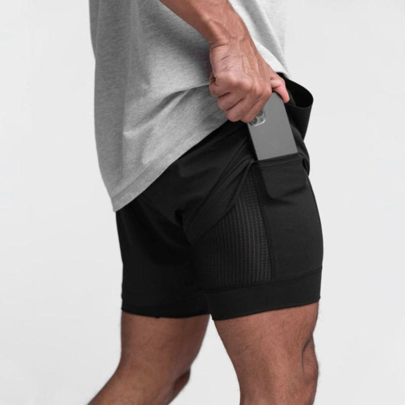 Men's 2-in-1 Sports Shorts with Inner Compression Layer for Training