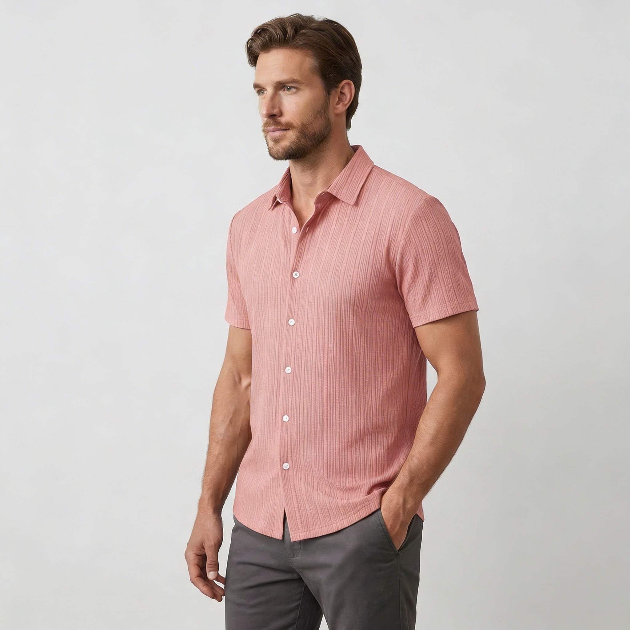 Men’s Short Sleeve Linen Shirt with Classic Collar