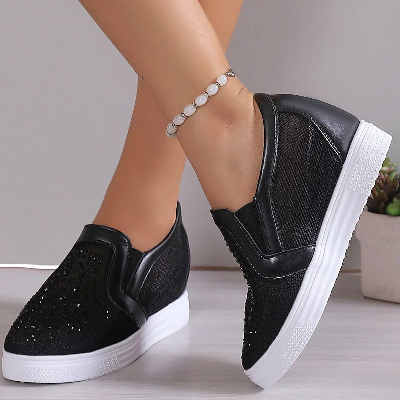 Damskie wsuwane sneakersy z kryształkami, wygodne