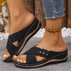 Women's Comfort Slip On Sandals with Cross Strap Design