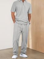 Men's Textured Half-Zip Polo & Trousers Set