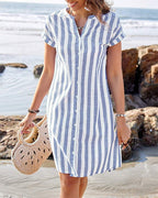 Vestido camisero de mujer a rayas con botones delanteros