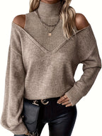 Damenpullover mit Rollkragen und offenen Schultern
