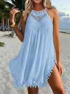 Women's Crochet Lace Tassel Hem Beach Cover-Up Dress
