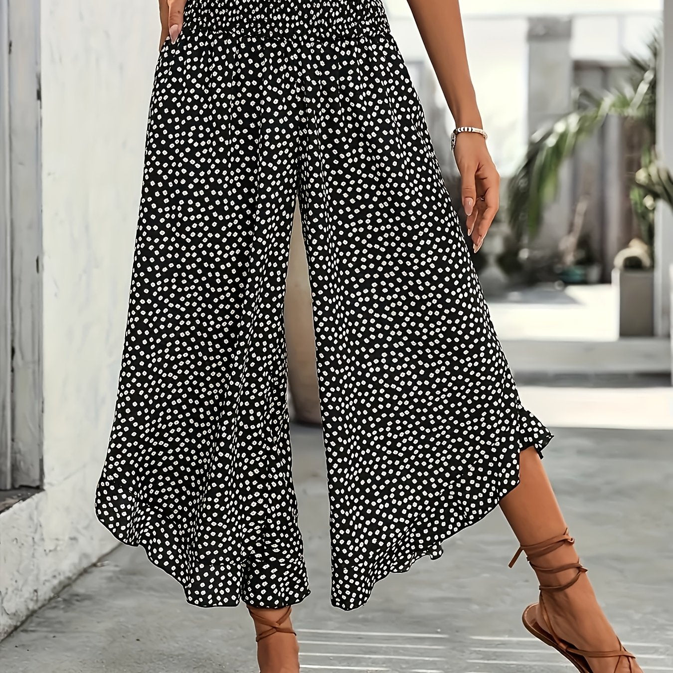 Women's Smocked Waist Wide Leg Trousers