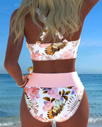 Damen Bikini-Set mit floralem Wickeldesign und Kreuzverschluss