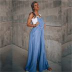 Damen Denim-Overall mit weitem Bein und verstellbarem Trägerdesign