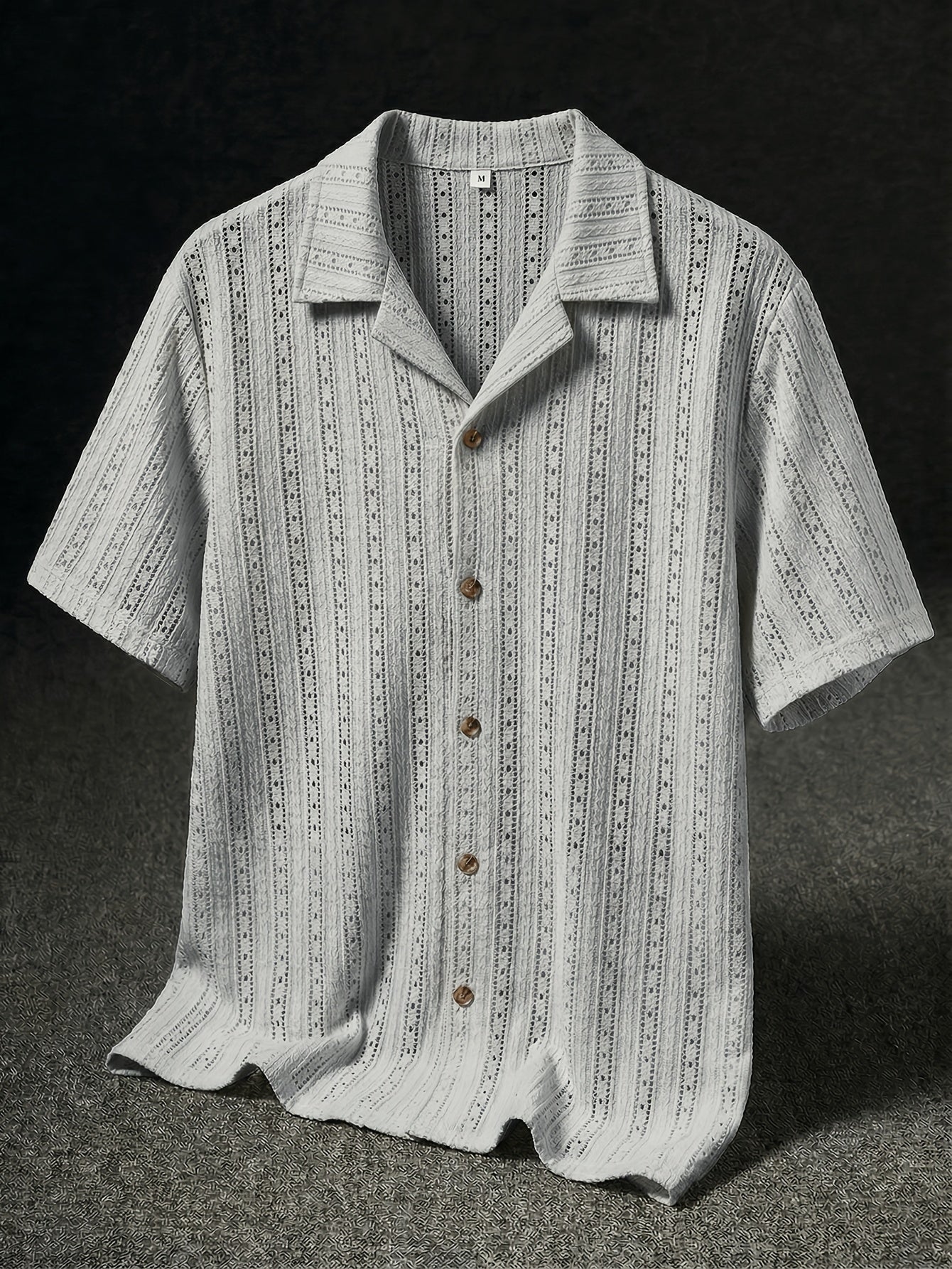 Men's Textured Open Knit Button-Up Resort Shirt