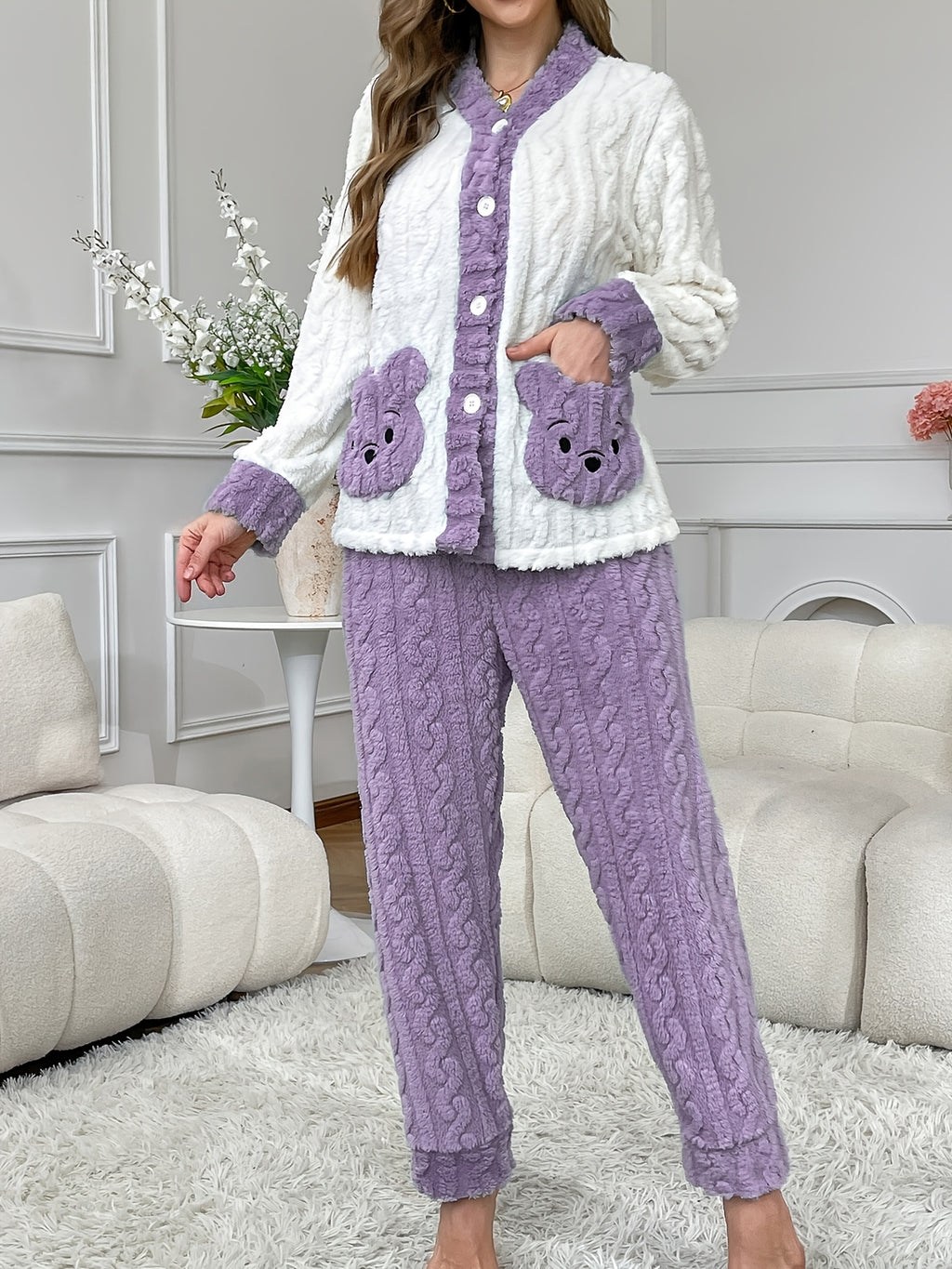 Women’s Plush Button-Up Pajama Set