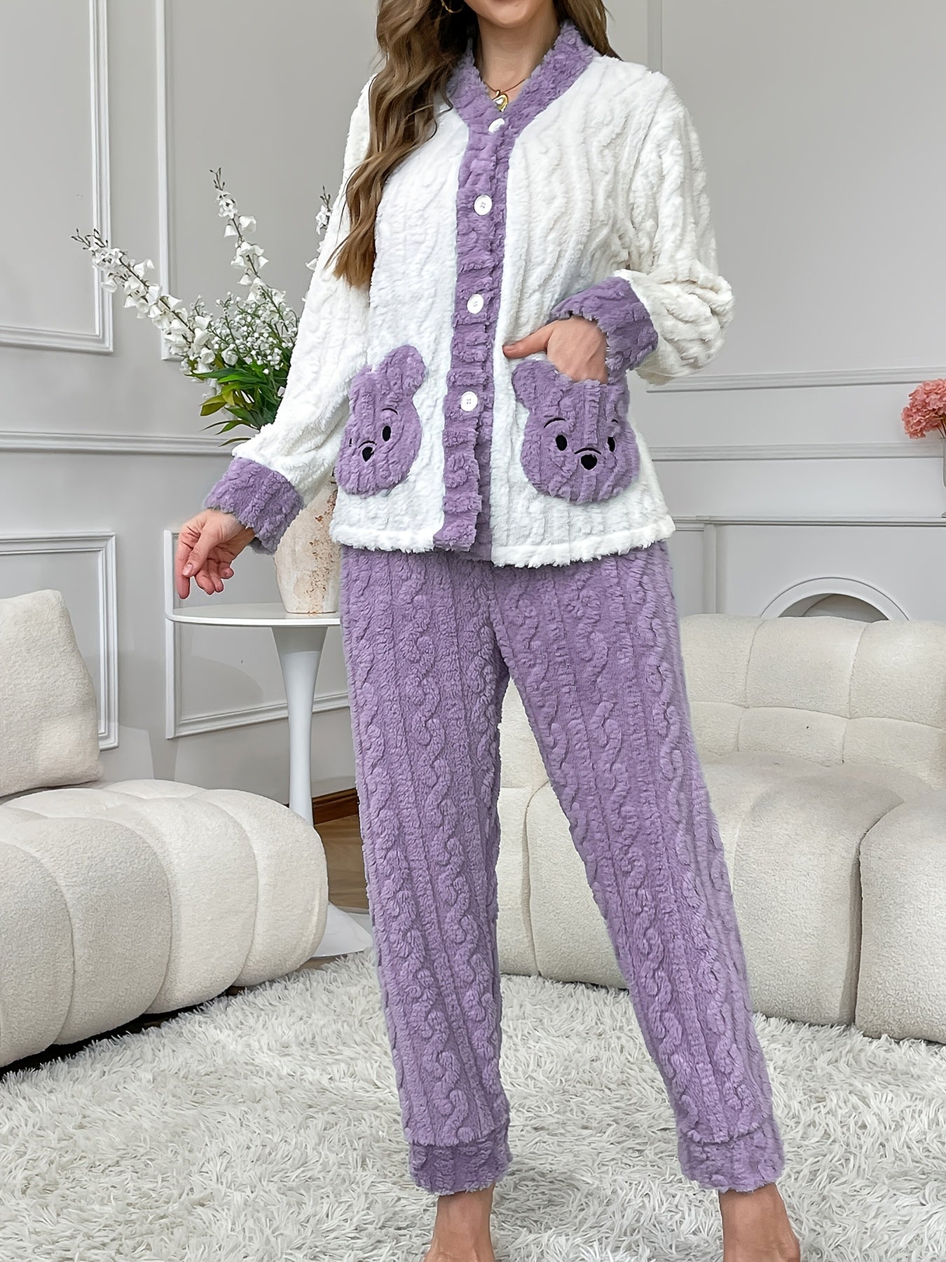 Women’s Plush Button-Up Pajama Set