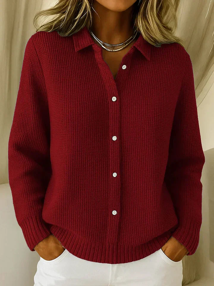 Cardigan en maille texturée pour femme avec boutons sur le devant et col