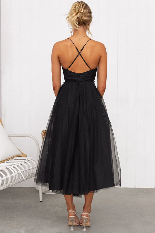 Women's Tulle Midi Dress for Elegant Summer Parties and Celebrations