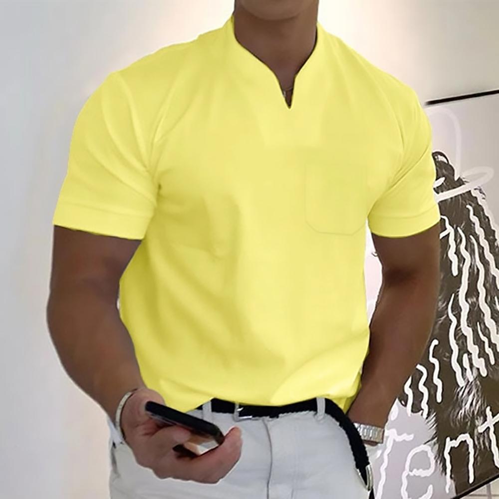 Men's Tailored T-Shirt with Split Neckline for Smart Casual Wear