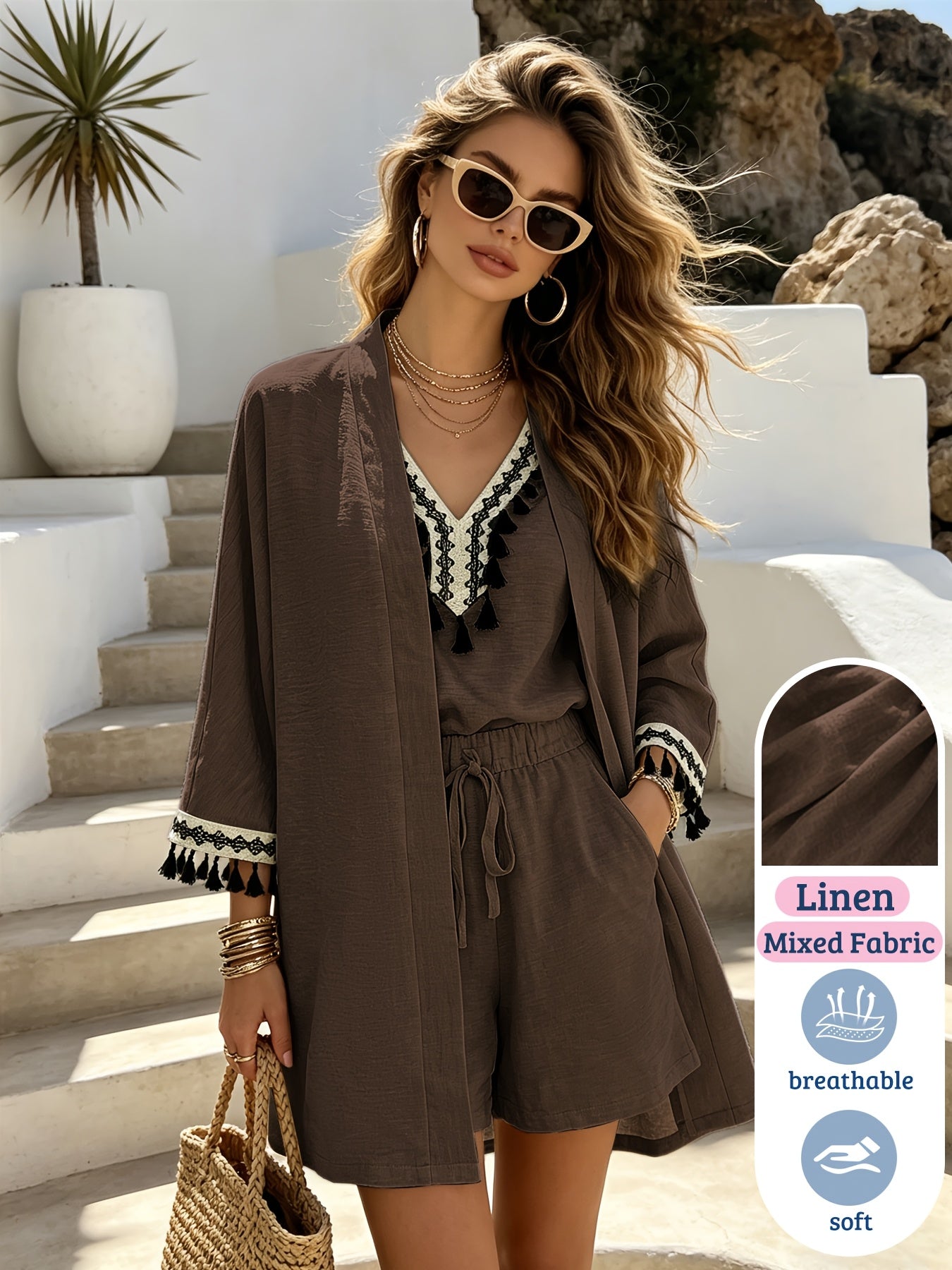 Women's Tassel Trim Sleeveless Lounge Set