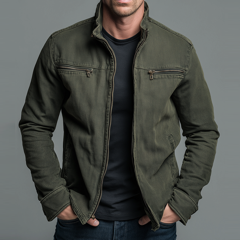 Herren Utility-Jacke mit Reißverschluss und Stehkragen