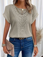 Blusa da donna in maglia testurizzata con pizzo all’uncinetto