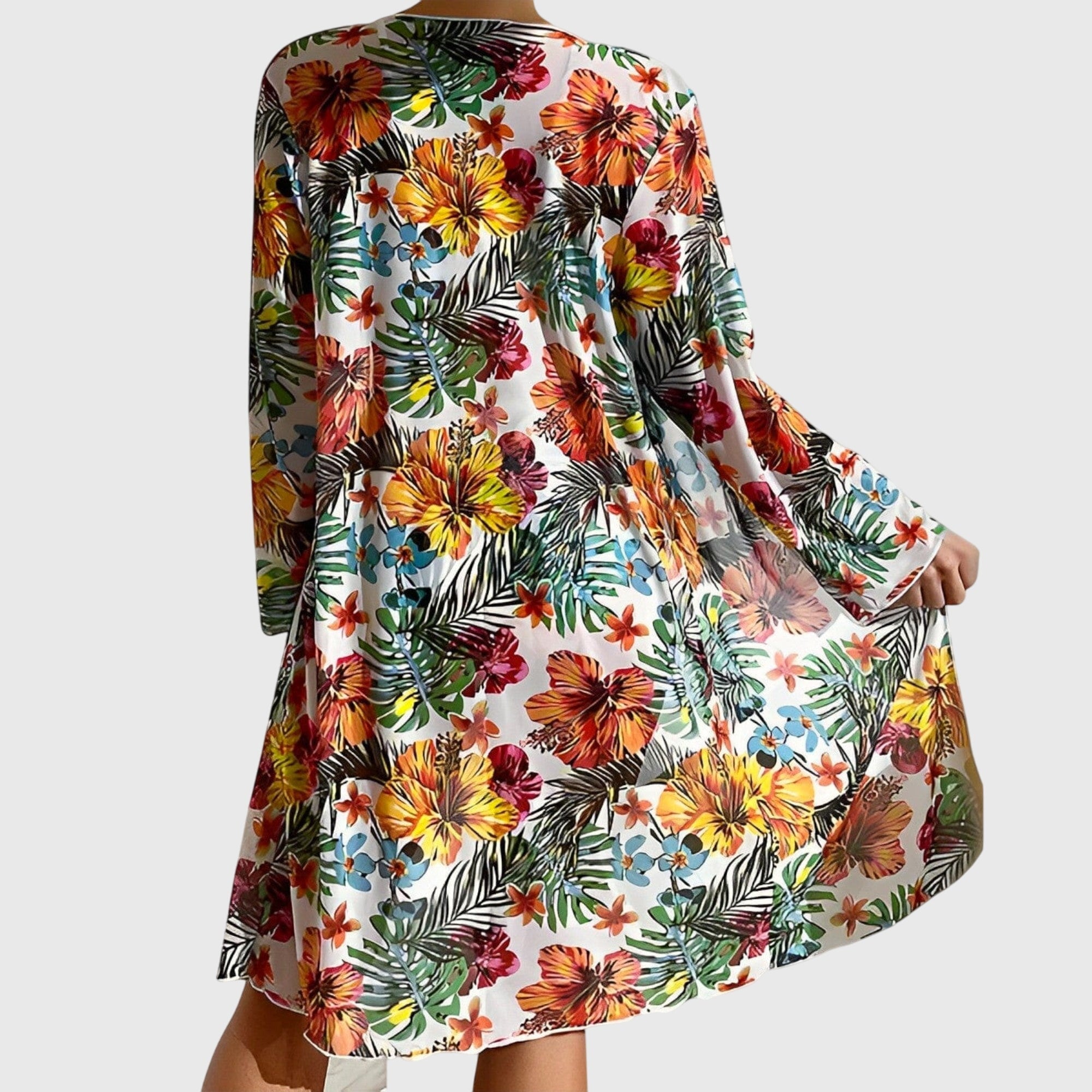 Women's Tropical Floral Three Piece Bikini Set with Sheer Cover Up