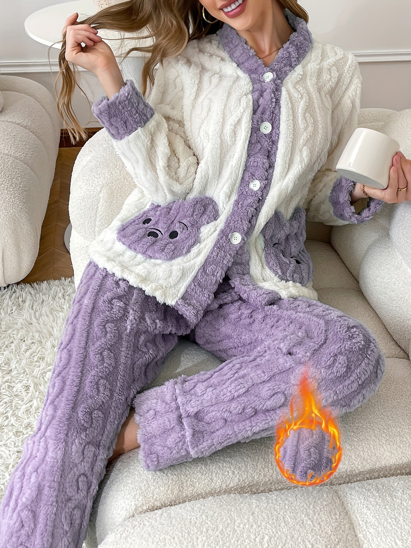 Women’s Plush Button-Up Pajama Set