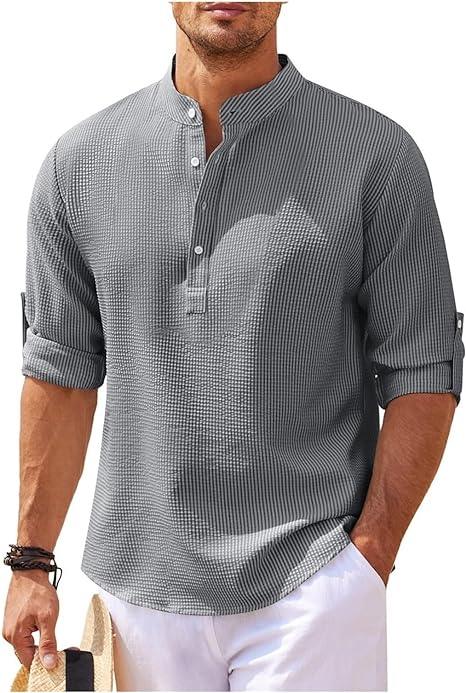 Mens Textured Shirt with Relaxed Fit Lightweight Breathable Summer Casual Style