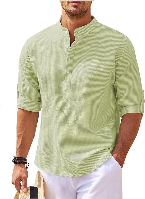 Mens Textured Shirt with Relaxed Fit Lightweight Breathable Summer Casual Style