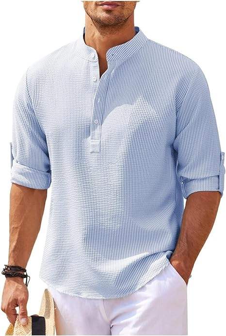 Mens Textured Shirt with Relaxed Fit Lightweight Breathable Summer Casual Style