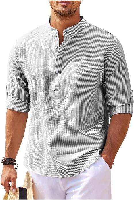 Mens Textured Shirt with Relaxed Fit Lightweight Breathable Summer Casual Style