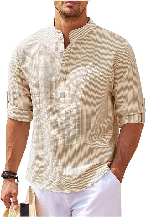 Mens Textured Shirt with Relaxed Fit Lightweight Breathable Summer Casual Style