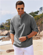 Herren strukturiertes Hemd mit lockerem Schnitt Leicht Atmungsaktiv Sommer Casual Stil