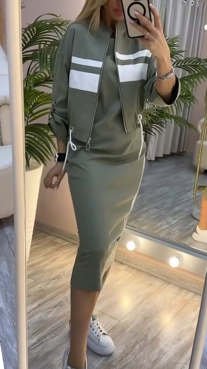 Damen-Kleidungsset mit kontrastierenden Details