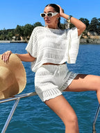 Gehäkeltes Sommer-Co-ord-Set für Damen Leicht Atmungsaktiv Urlaubsstil