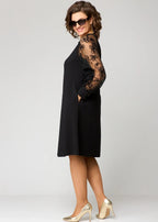 Abito elegante da donna a linea A con maniche in pizzo