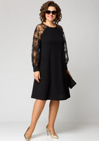 Abito elegante da donna a linea A con maniche in pizzo