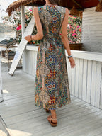 Women’s Bohemian Paisley Midi Dress with Flowing Split Design