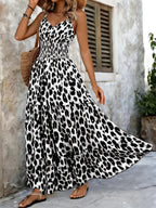 Women's Leopard Print Smocked Waist Maxi Dress