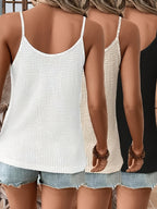 Women's Scalloped V-Neck Textured Knit Sleeveless Cami Top