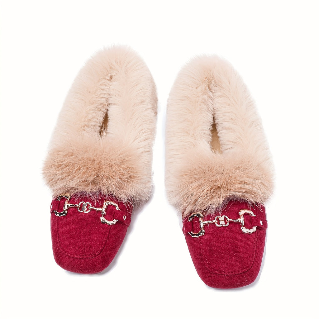 Mules chaussons pour femme bordés de fausse fourrure