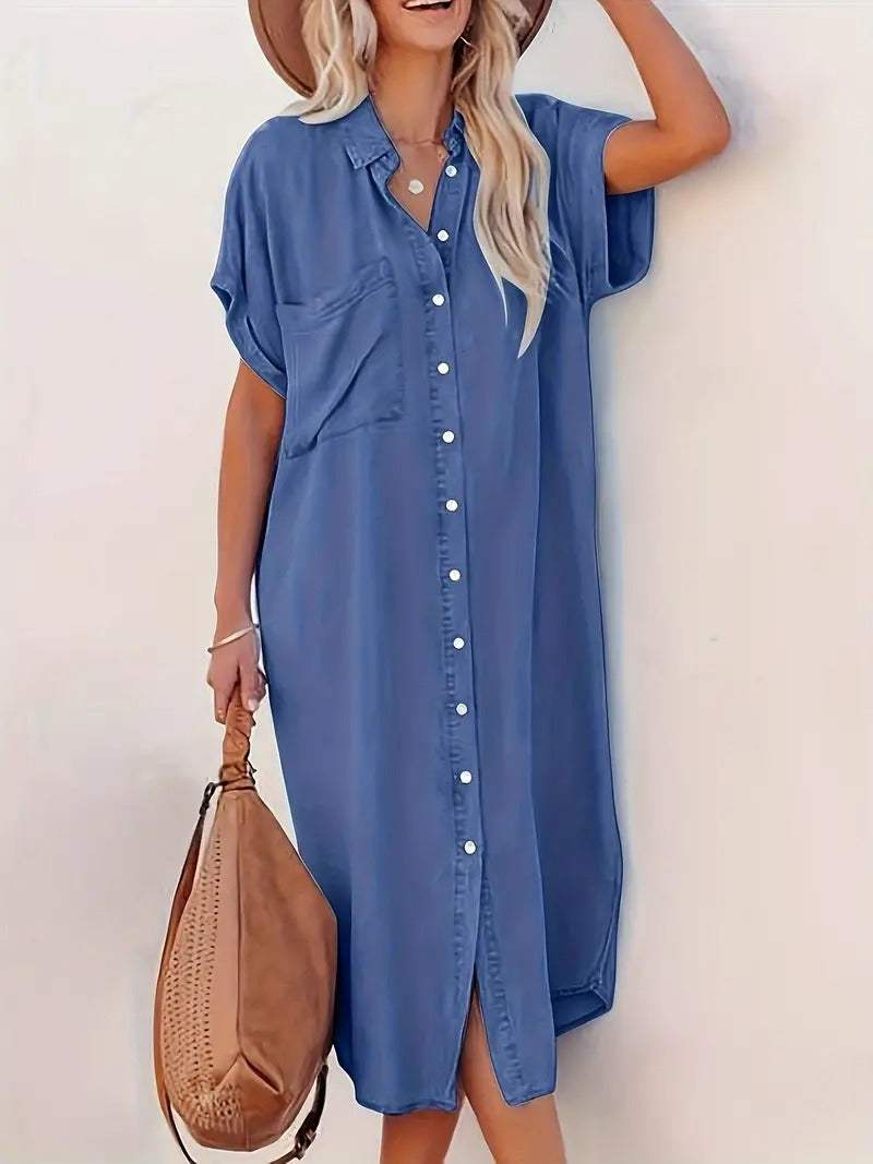 Relaxed Fit Button Down Shirt Dress for Women Lightweight Summer Style