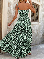 Women's Leopard Print Smocked Waist Maxi Dress