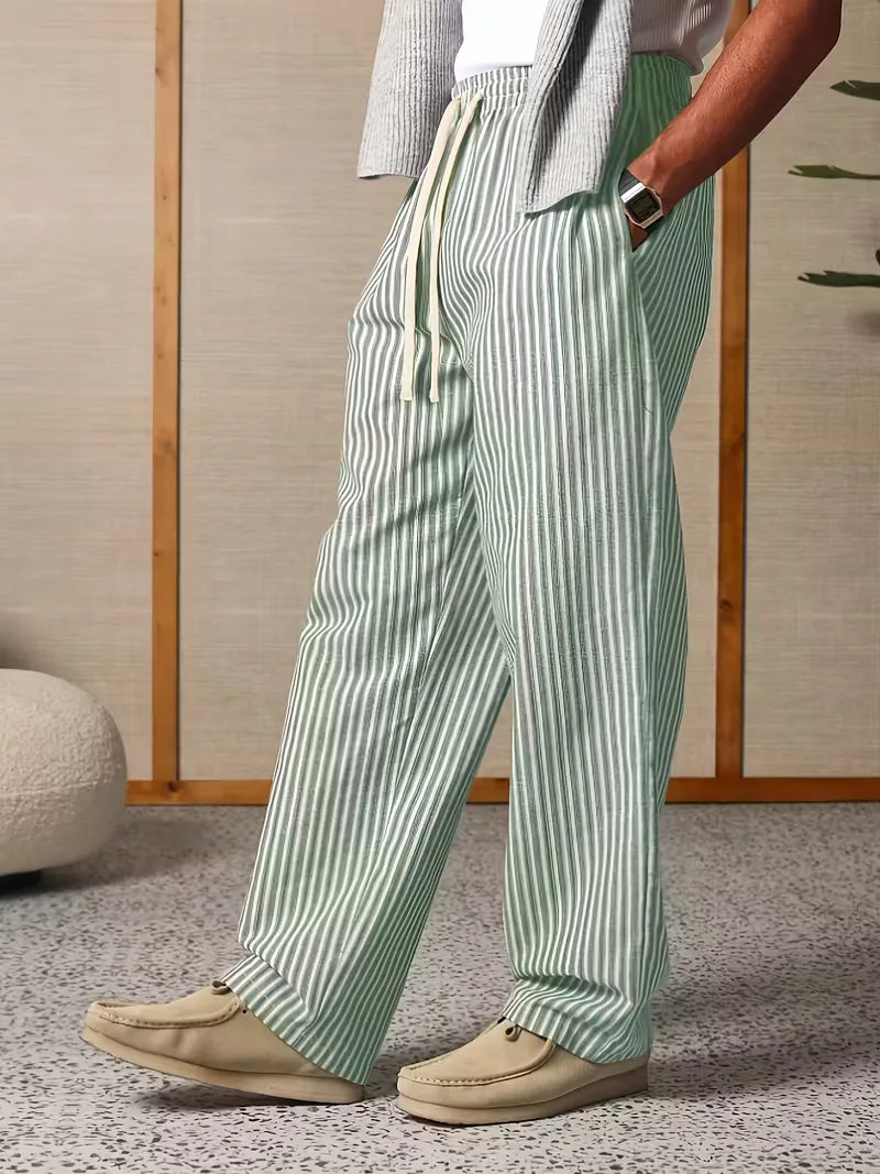 Herren gestreifte lockere Hose mit elastischem Tunnelzugbund