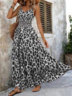 Women's Leopard Print Smocked Waist Maxi Dress