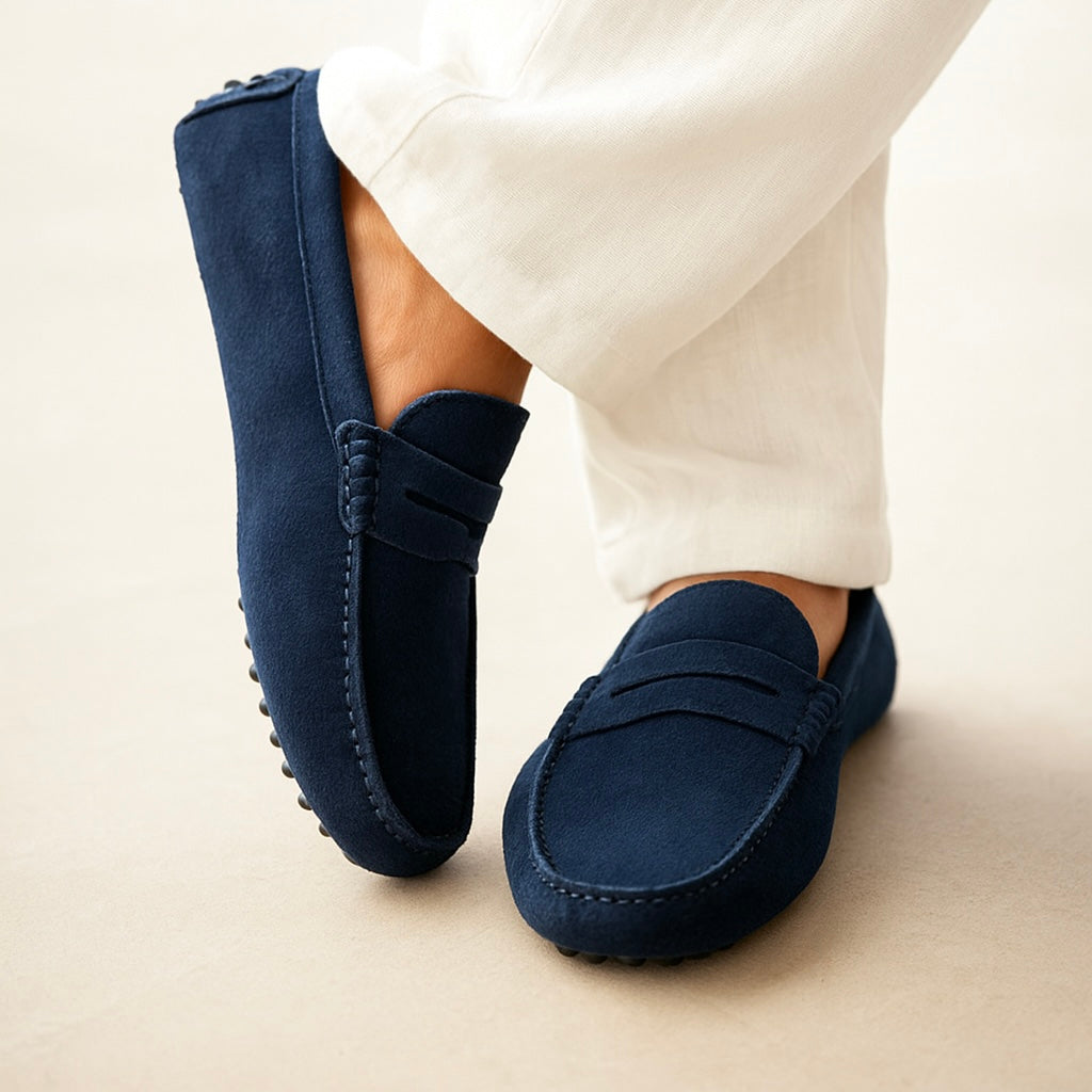 Herren Klassische Wildleder Penny Loafers mit handgefertigter Mokassinnaht und flexiblem Fahrsohle