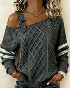 Women’s Asymmetric Cable Knit Buckle Sweater