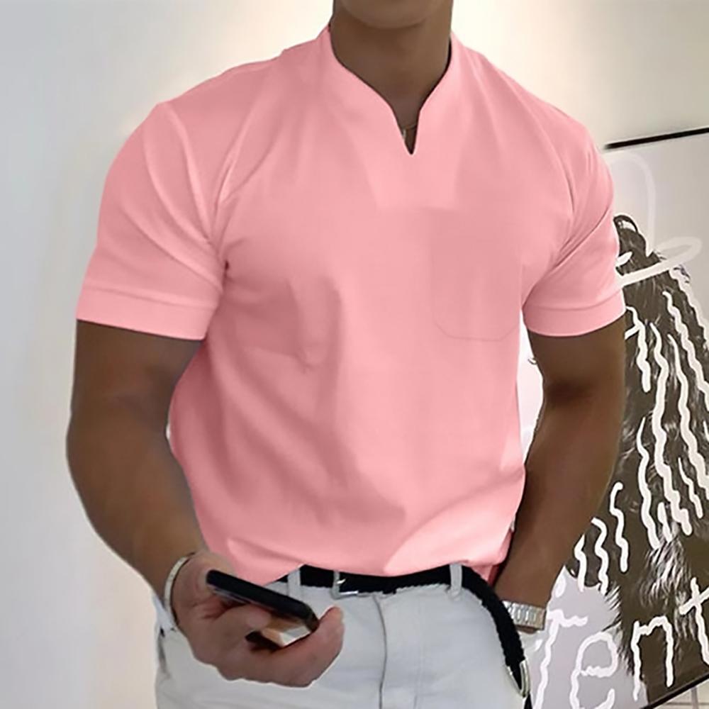 Men's Tailored T-Shirt with Split Neckline for Smart Casual Wear