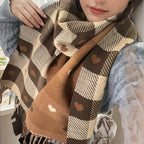 Women’s Heart Plaid Fringed Winter Scarf