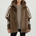 Women's Oversized Hooded Fleece Jacket with Striped Sleeves
